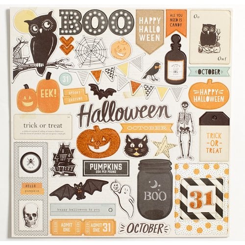 Crate Paper - After Dark Collection - Halloween - 12 x 12 Chipboard Stickers with Glitter Accents
