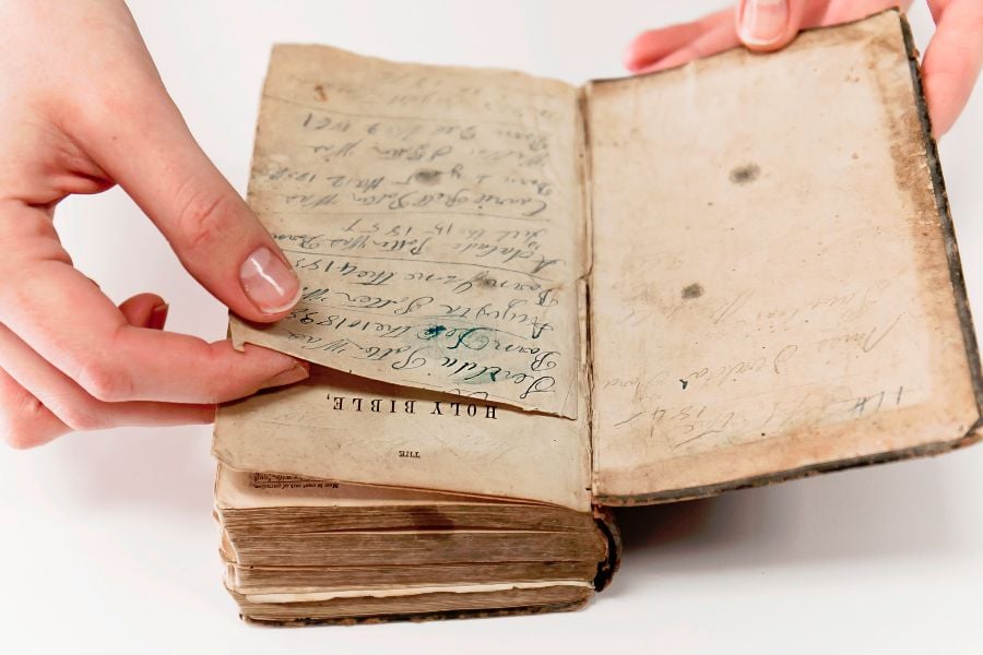Inside Pages of an Antique Bible